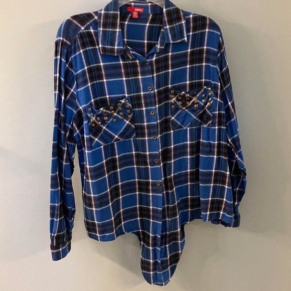 Womens Bongo Flannel Shirt - Blue Plaid - Size 1X - Picture 2 of 7